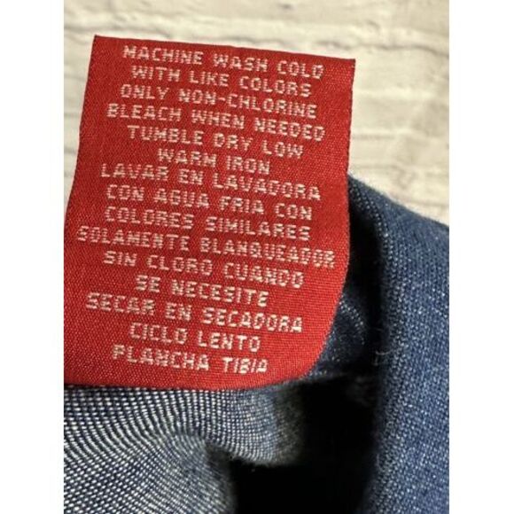 Gloria Vanderbilt Dark Blue Denim Button Front Blouse Size L&M Long Sleeve Shirt - Picture 8 of 16